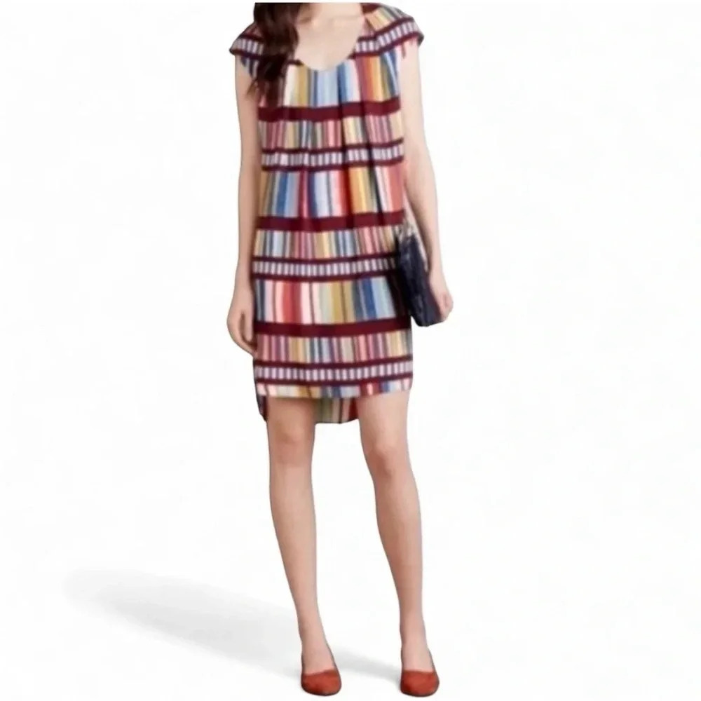LAST CALL Anthropologie Maeve Shift Dress Size 0 Colorblock Library Pattern